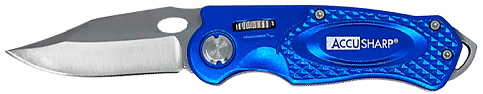 AccuSharp 701C 3" Folding Sport Knife - Blue Anodized Aluminum Handle with Glass Breaker and Belt Clip
