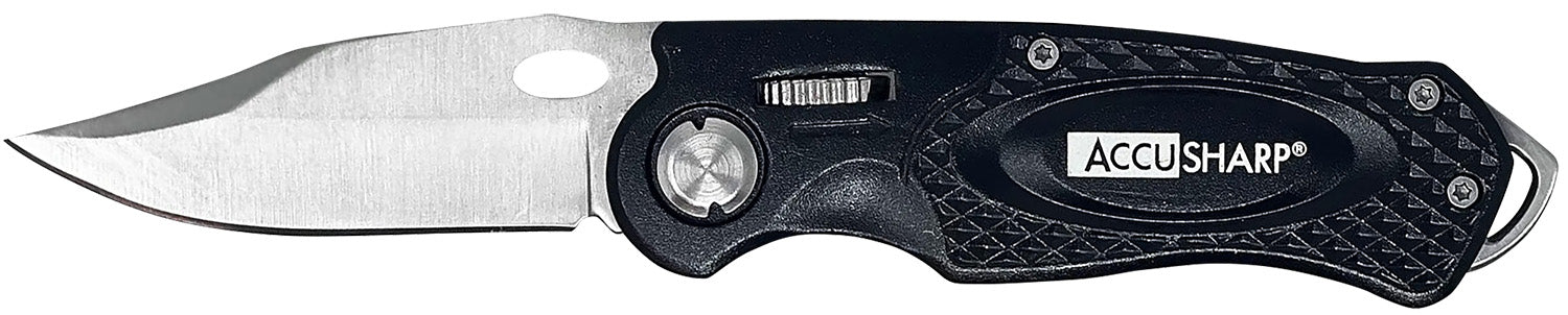 AccuSharp 703C 3" Folding Sport Knife - Black Anodized Aluminum Handle with Glass Breaker and Belt Clip