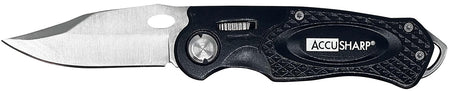 AccuSharp 703C 3" Folding Sport Knife - Black Anodized Aluminum Handle with Glass Breaker and Belt Clip