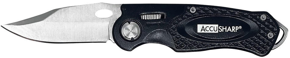 AccuSharp 703C 3" Folding Sport Knife - Black Anodized Aluminum Handle with Glass Breaker and Belt Clip