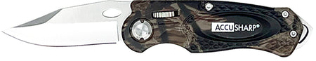 AccuSharp 704C 3" Folding Sport Knife - Camo Anodized Aluminum Handle with Glass Breaker and Belt Clip
