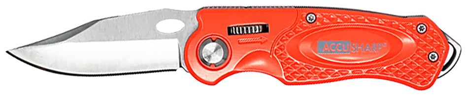 AccuSharp 709C 3" Folding Sport Knife - Blaze Orange Anodized Aluminum Handle with Glass Breaker and Belt Clip