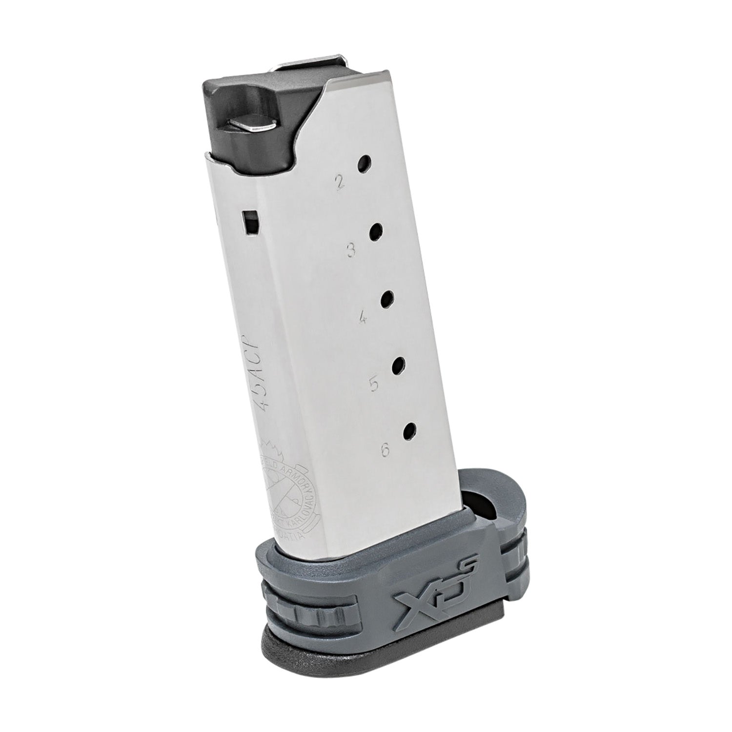 Springfield Armory XD-S XDS5006Y .45 ACP 6rd Stainless Steel Magazine w/ Gray Sleeve