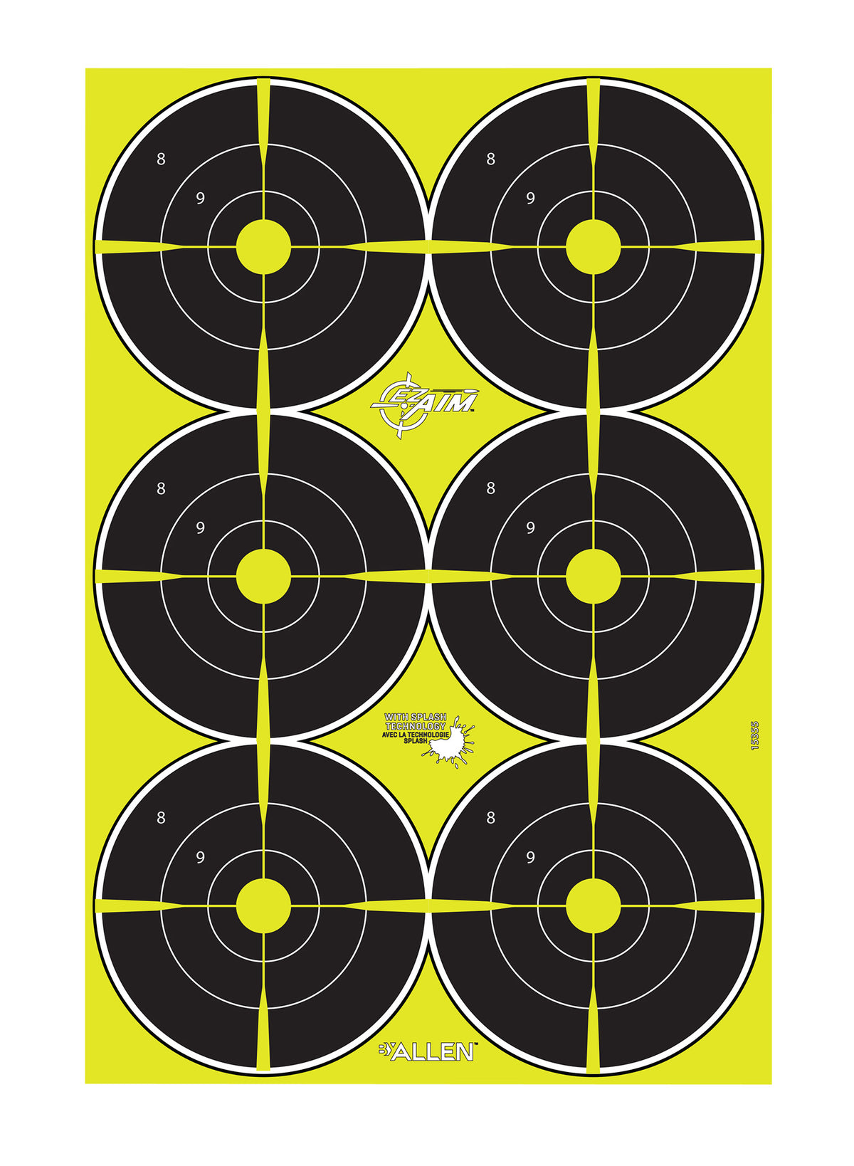 EZ-Aim 15355 Splash Reactive Bullseye Paper Hanging Target 12" x 18" Yellow 8 Pack