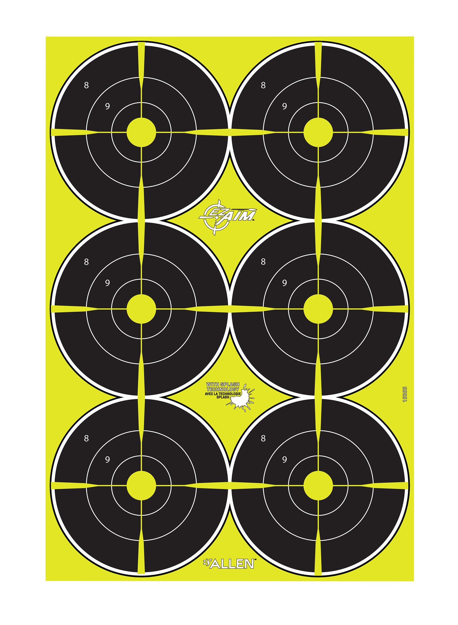 EZ-Aim 15355 Splash Reactive Bullseye Paper Hanging Target 12" x 18" Yellow 8 Pack