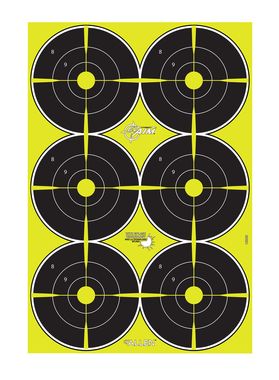 EZ-Aim 15355 Splash Reactive Bullseye Paper Hanging Target 12" x 18" Yellow 8 Pack