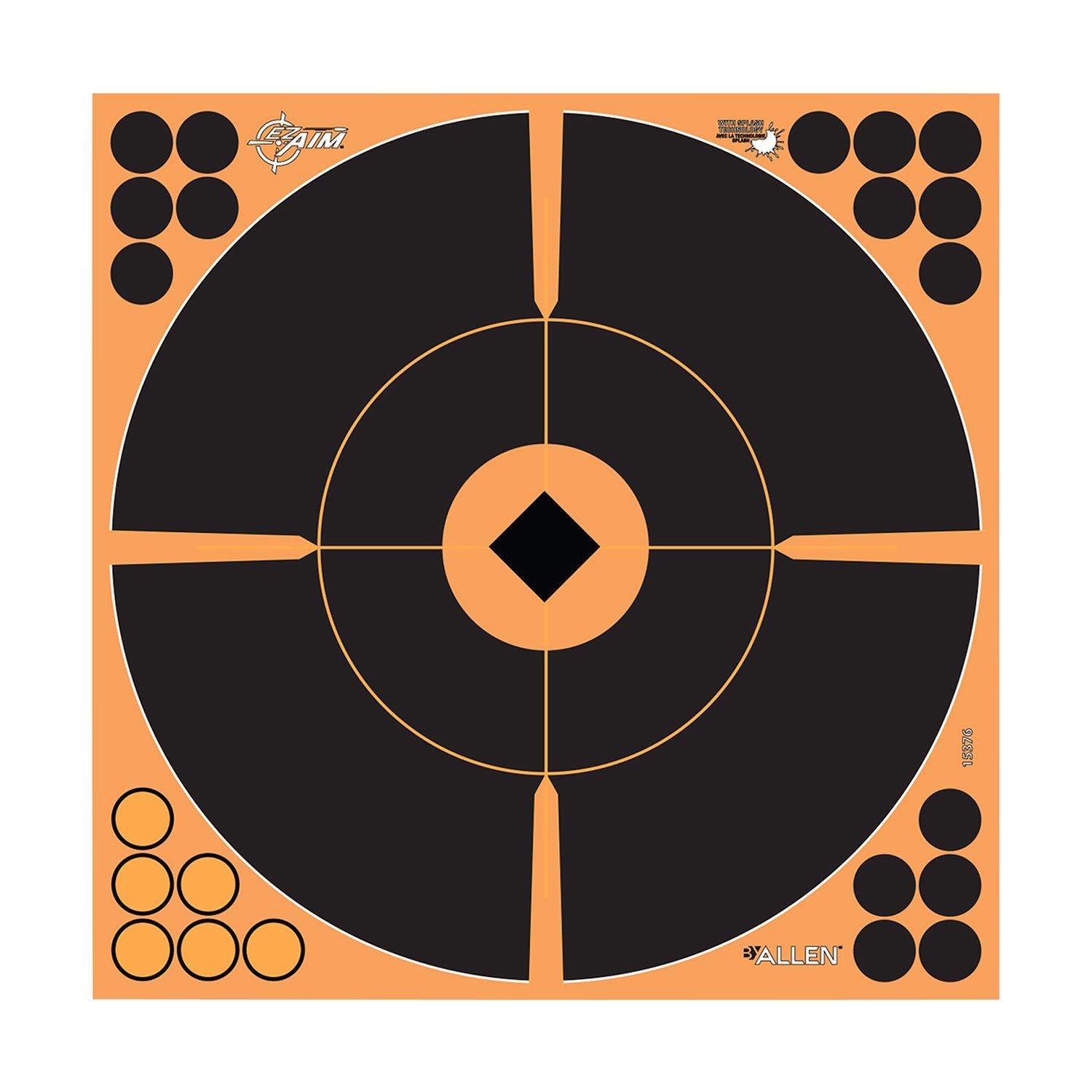 EZ-Aim 15376 Splash Reactive Adhesive Paper Bullseye Target 12" Black/Orange 5 Per Pack
