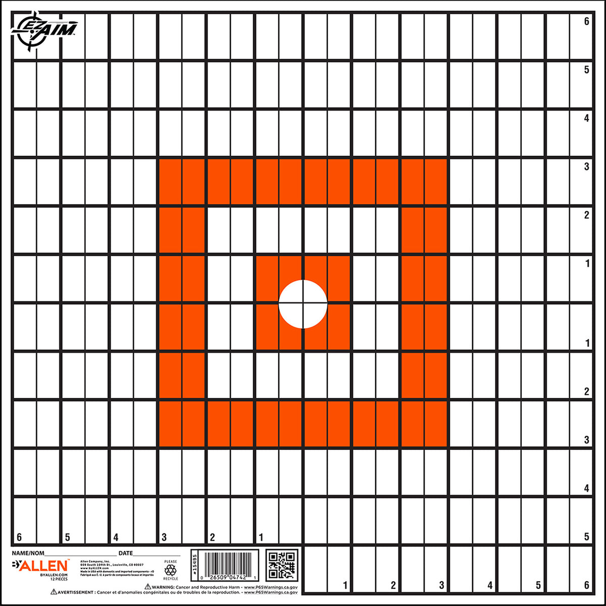 EZ-Aim 15495 Grid Target Paper Hanging 12" x 12" Orange/White 12 Pack