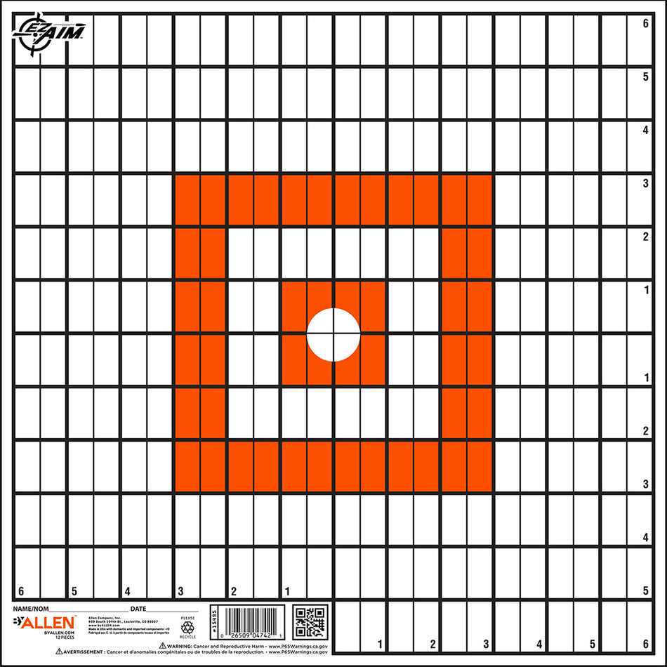 EZ-Aim 15495 Grid Target Paper Hanging 12" x 12" Orange/White 12 Pack