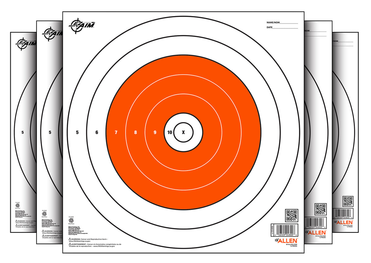 EZ-Aim 15496 Bullseye Hanging Paper Target 12" x 12" Orange/White 12 Pack