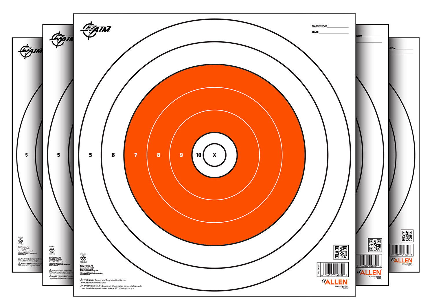 EZ-Aim 15496 Bullseye Hanging Paper Target 12" x 12" Orange/White 12 Pack