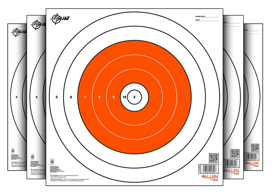 EZ-Aim 15496 Bullseye Hanging Paper Target 12" x 12" Orange/White 12 Pack
