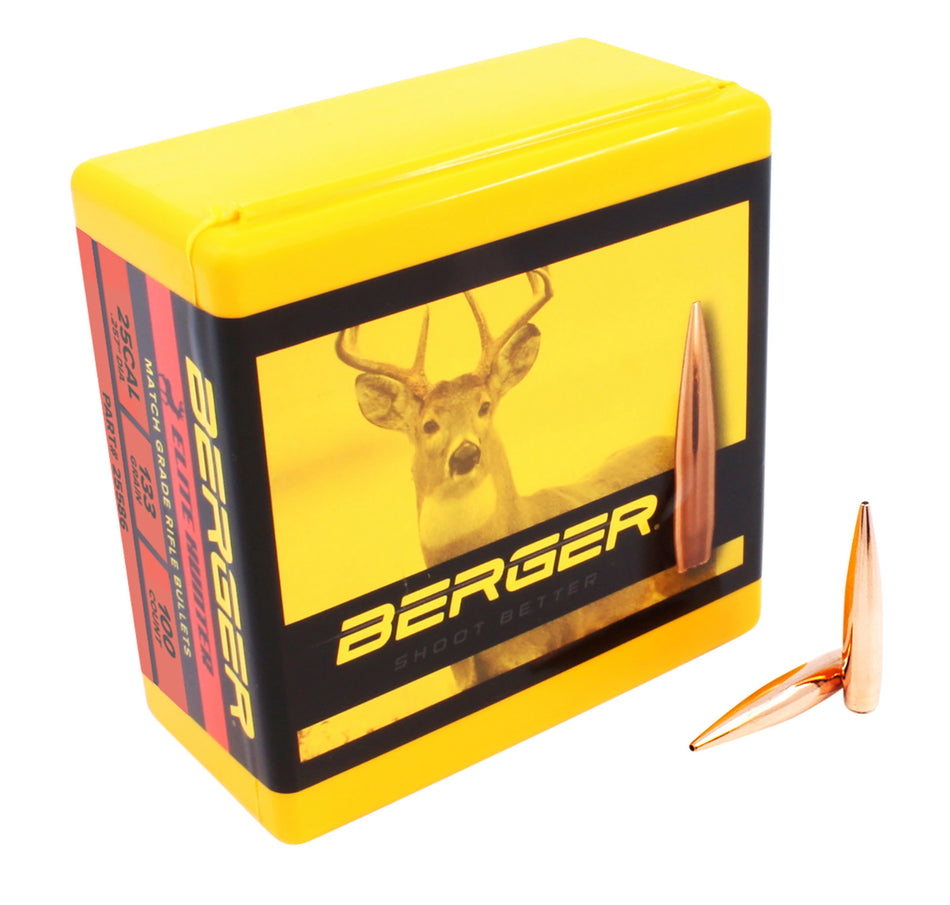 Berger Elite Hunter 25 Cal 133gr Boat Tail Reloading Bullets Box of 100