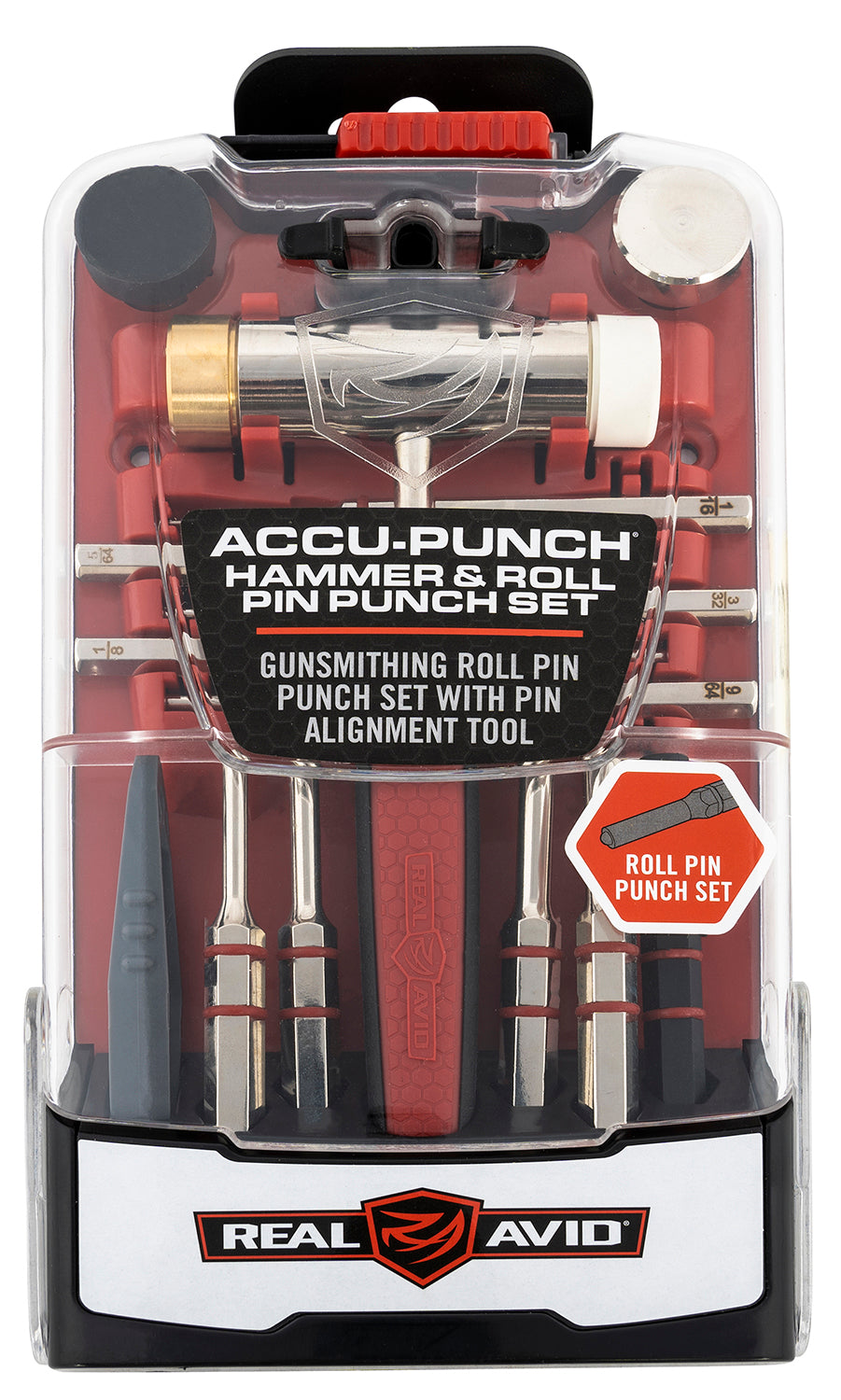 Real Avid Accu-Punch AVHPS-RP Hammer and Roll Pin Punch Set Black/Red