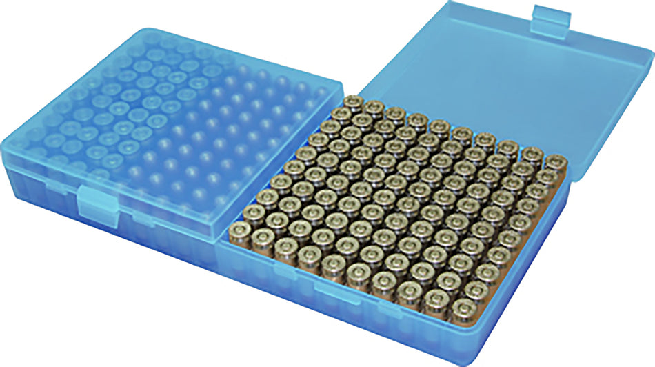 MTM Case-Gard 200-Round Flip-Top Ammo Storage Box 9mm/380ACP Handgun Clear Blue Poly