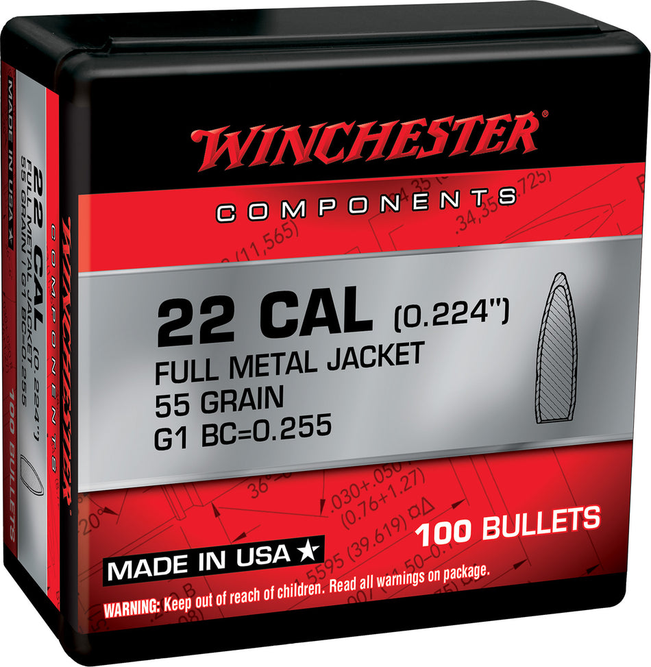 Winchester 5.56x45mm NATO 55 Grain Full Metal Jacket Boat Tail Bullets 100-Count