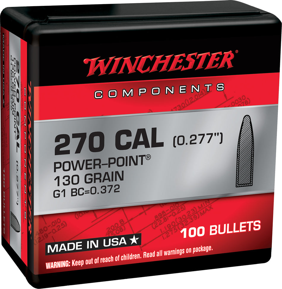 Winchester 270 Win 130gr Power Point Bullets for Reloading 100-Count