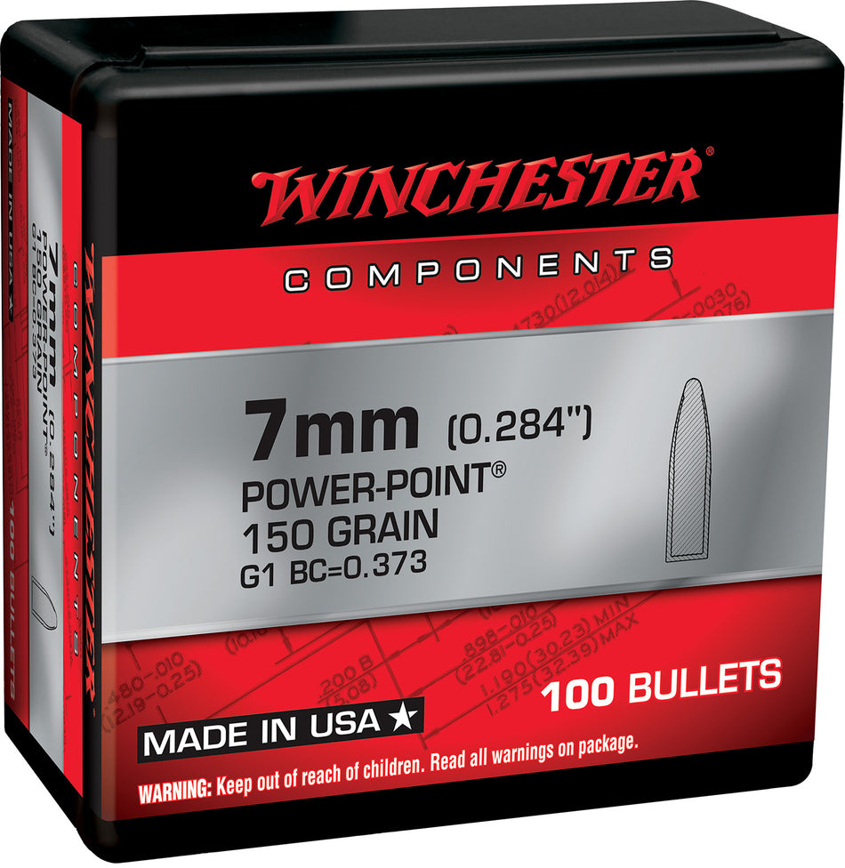Winchester 7mm 150gr Power Point Bullets for Reloading 100-Count