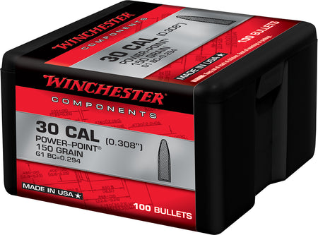 Winchester 30 Caliber 150gr Power Point Reloading Component Bullets Box of 100