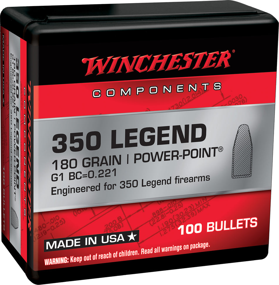 Winchester 350 Legend 180gr Power Point Reloading Component Bullets Box of 100