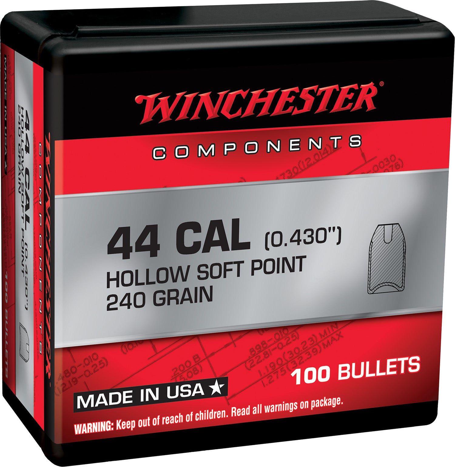 Winchester 44 Special 240gr Soft Point Handgun Reloading Component Bullets Box of 100