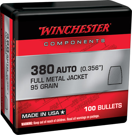 Winchester 380 ACP 95gr Full Metal Jacket Handgun Reloading Component Bullets Box of 100