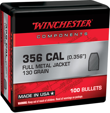 Winchester 38 Cal 130gr Full Metal Jacket Handgun Reloading Component Bullets Box of 100