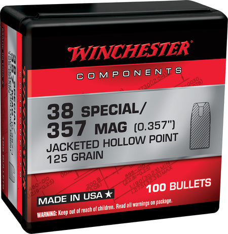 Winchester 38 Special 125gr Jacketed Hollow Point Handgun Reloading Component Bullets Box of 100