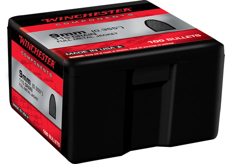 Winchester 9mm 115gr Full Metal Jacket Handgun Reloading Component Bullets Box of 100