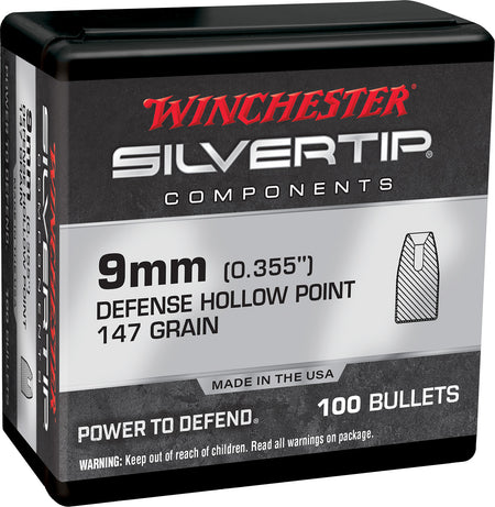 Winchester 9mm 147gr Silvertip Hollow Point Handgun Reloading Component Bullets Box of 100