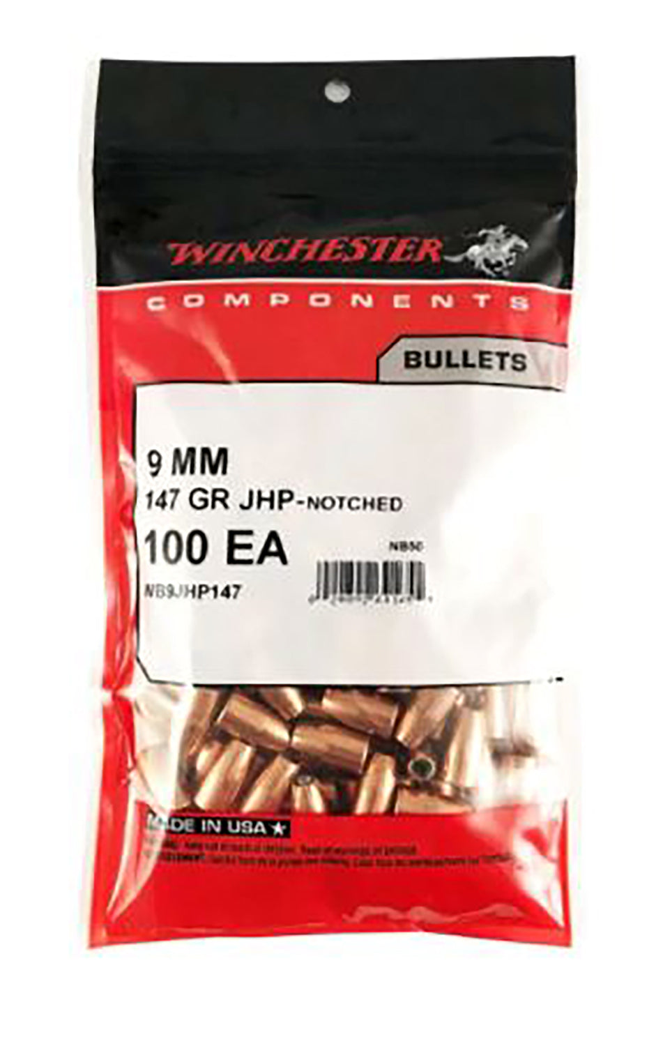 Winchester 9mm 147gr Jacketed Hollow Point Handgun Reloading Component Bullets 500 Per Box