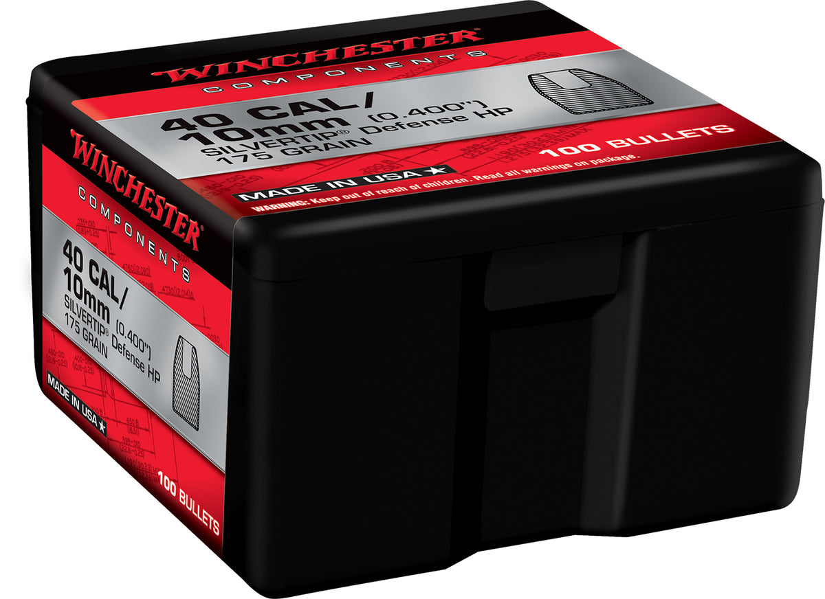 Winchester WB40ST175X .40 S&W 175gr Silvertip Hollow Point Handgun Reloading Bullets Box of 100