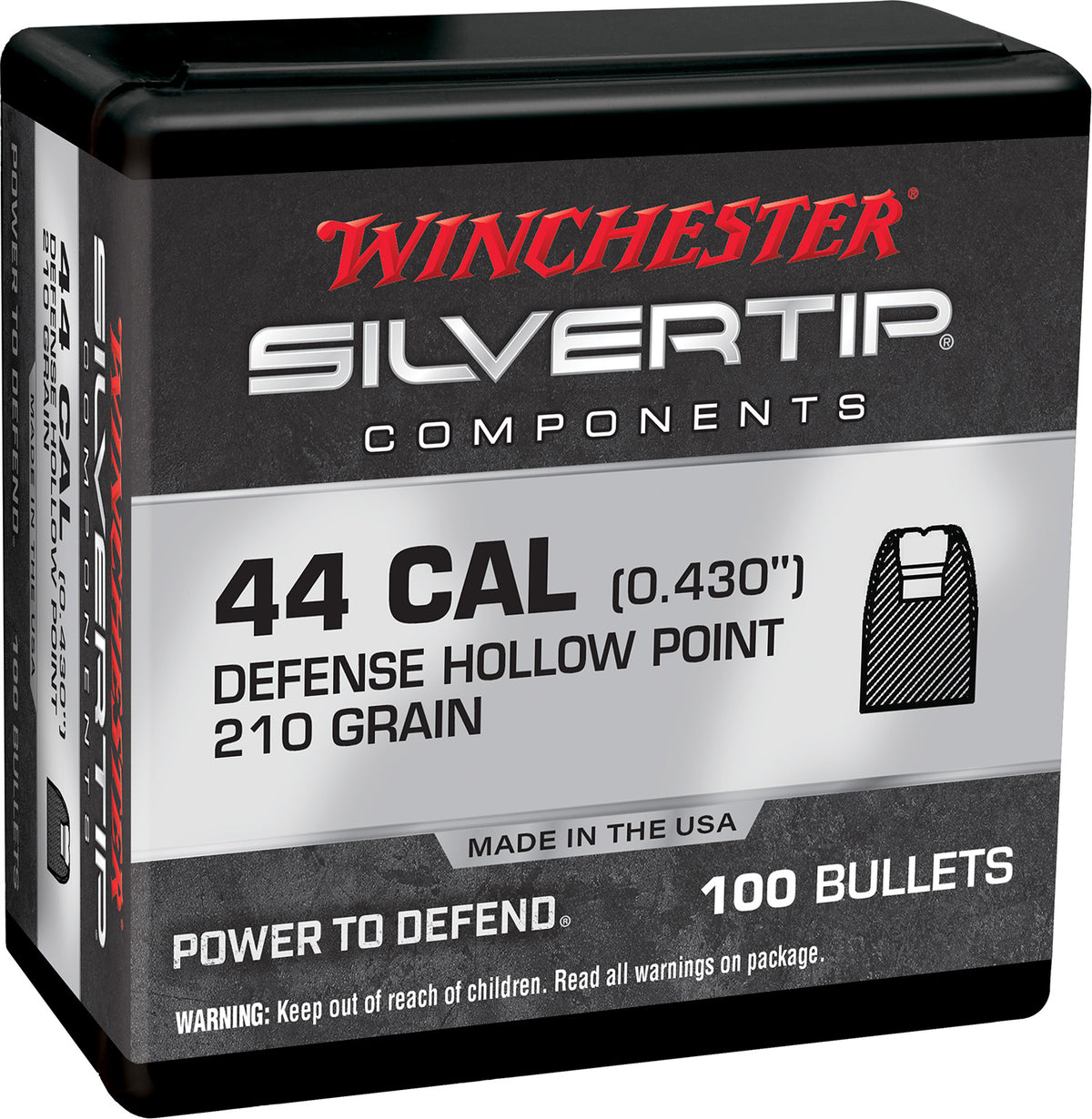 Winchester WB44ST210X .44 RemMag 210gr Silvertip Hollow Point Handgun Reloading Bullets Box of 100