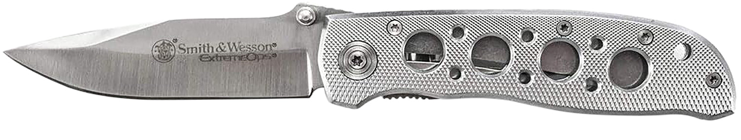 Smith & Wesson Extreme Ops CK105HCP 3.22" Folding Plain Drop Point Stainless Blade Silver Aluminum Handle