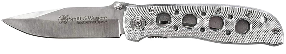 Smith & Wesson Extreme Ops CK105HCP 3.22" Folding Plain Drop Point Stainless Blade Silver Aluminum Handle