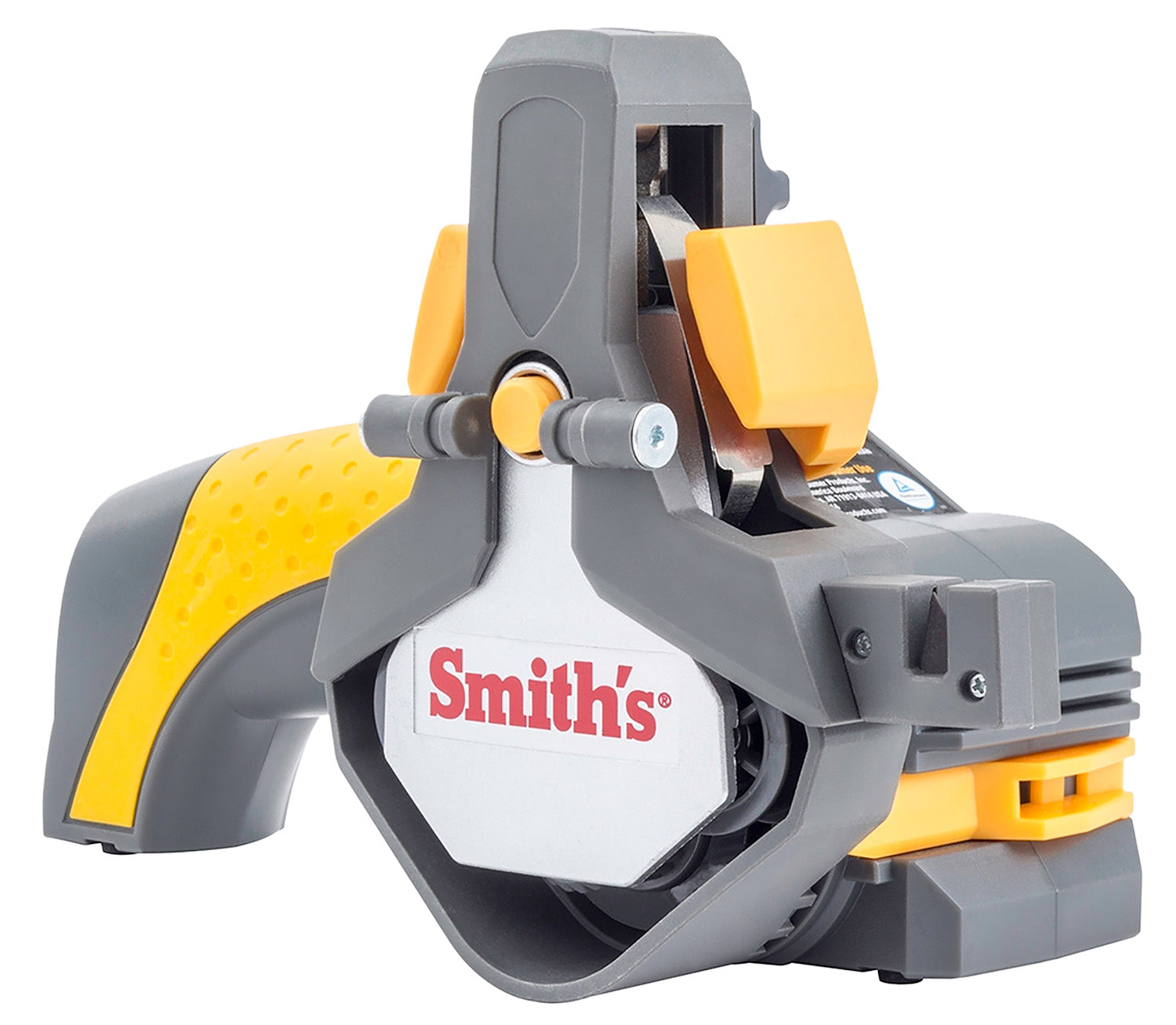 Smiths Products 50969 Cordless Hand-Held Knife Sharpener – Fine, Medium & Coarse Ceramic Belts, Gray/Yellow