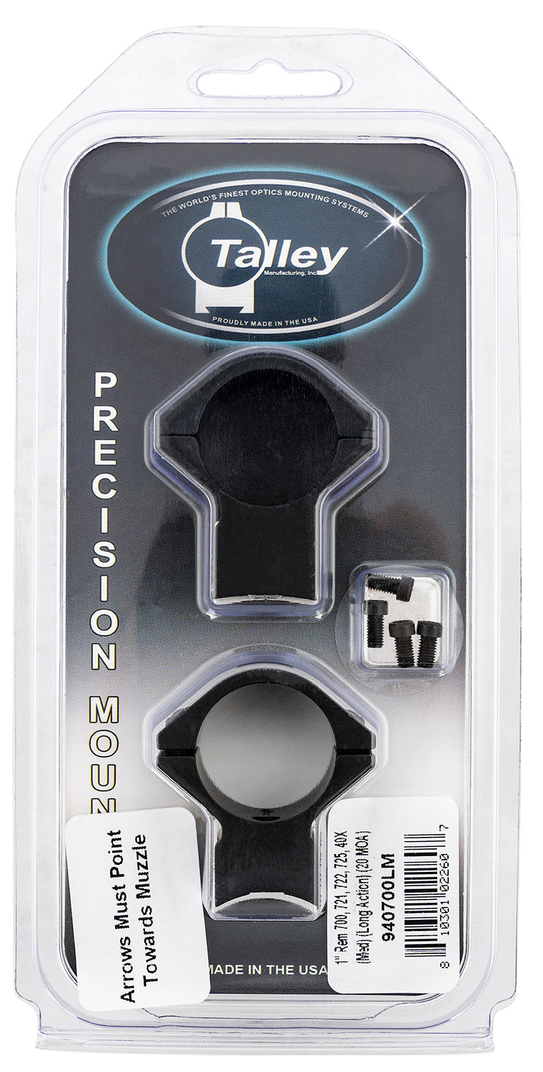 Talley 940700LM Remington 700 Scope Ring and Base Combo 1-Inch Tube Medium Rings Long Action 20 MOA Black
