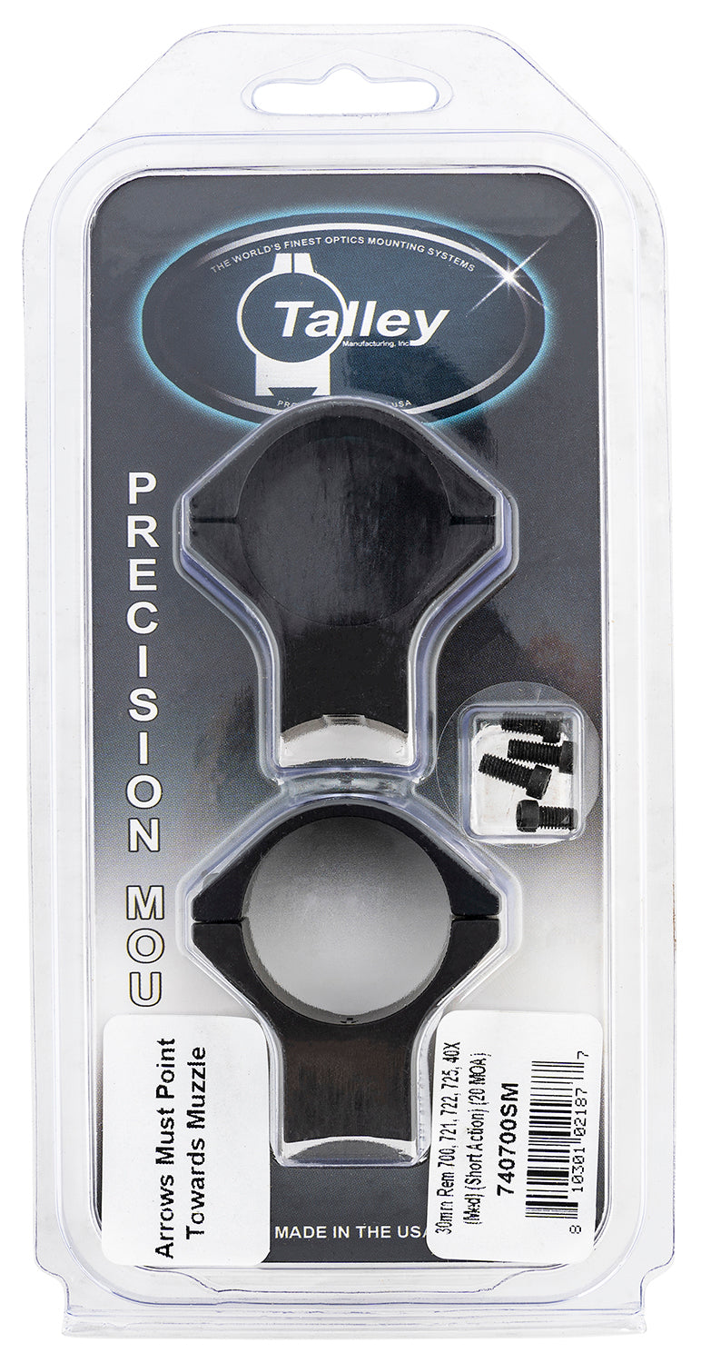 Talley 740700SM Remington 700 Scope Ring and Base Combo 30mm Tube Medium Rings Short Action 20 MOA Black