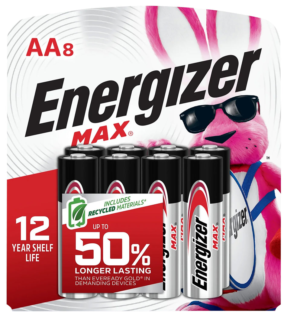 Energizer MAX AA Batteries E91MP8 1.5V Alkaline 8-Count