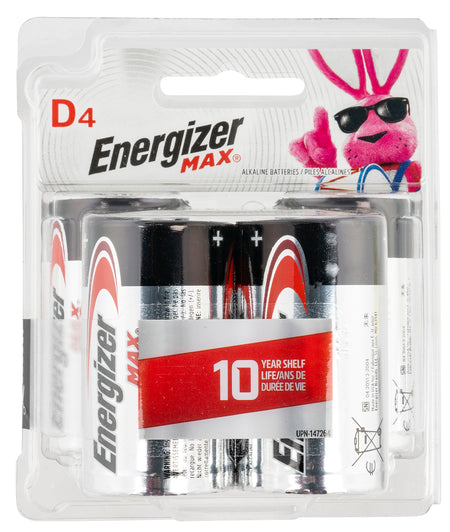 Energizer MAX D Batteries E95BP4 1.5V Alkaline 4-Count