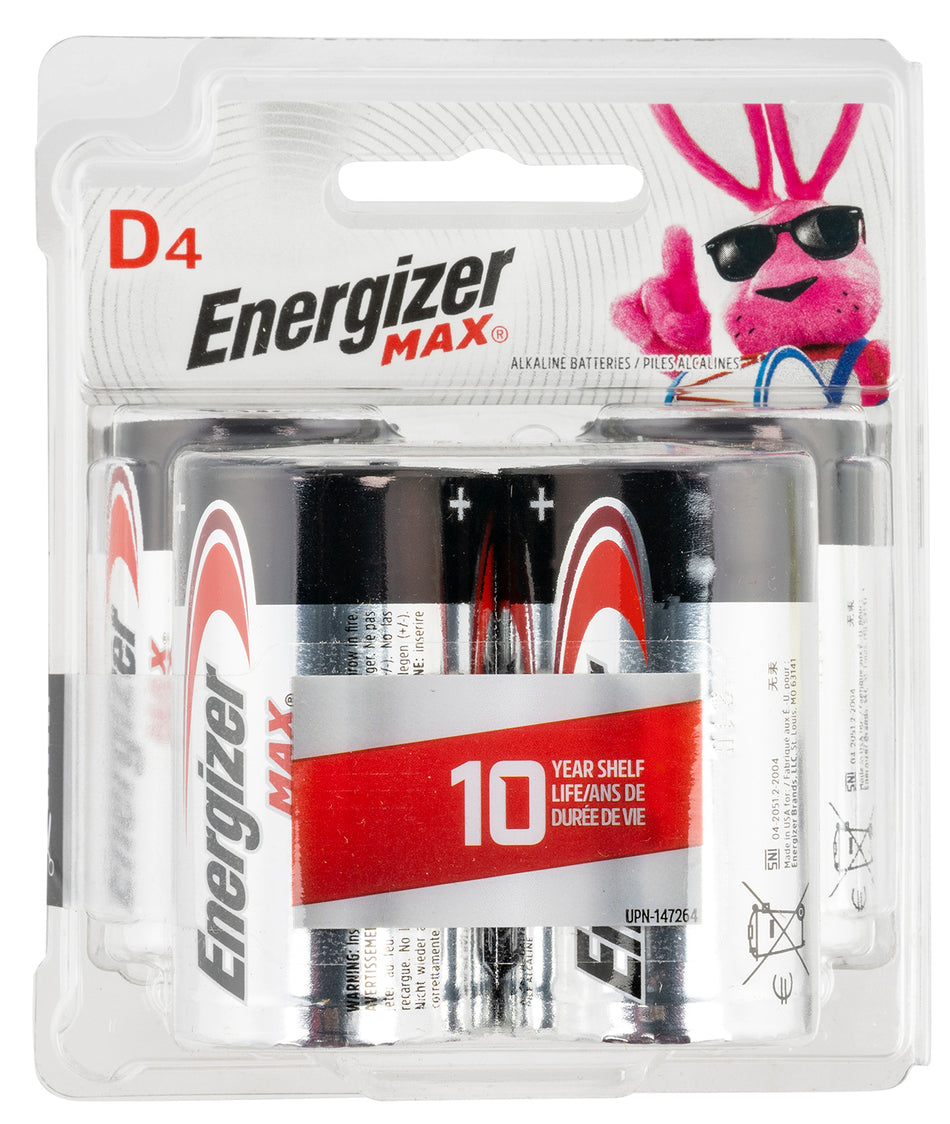 Energizer MAX D Batteries E95BP4 1.5V Alkaline 4-Count