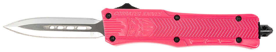 CobraTec CTK-1 Small 2.75" OTF Plain Dagger D2 Blade Pink Aluminum Handle Glass Breaker Pocket Clip