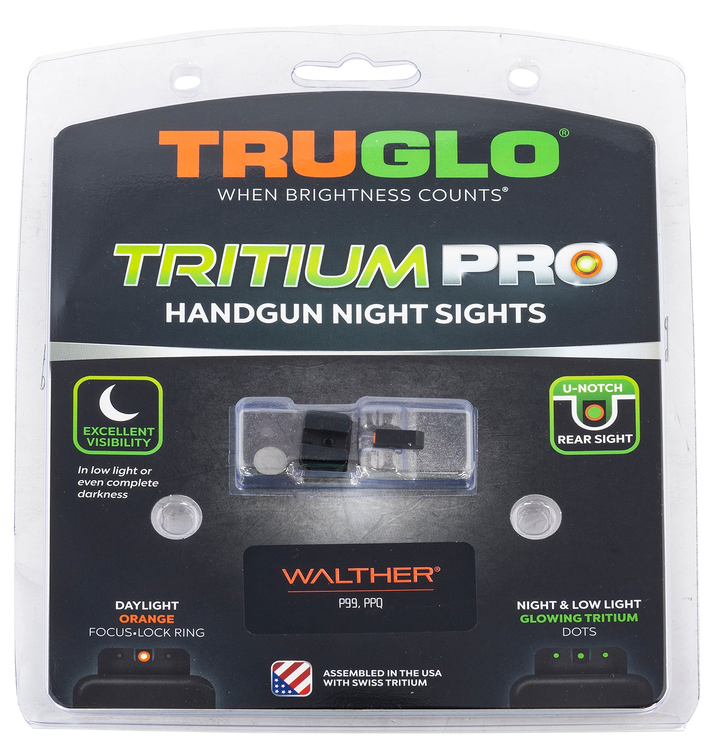 TruGlo Tritium Pro TGTG231W1C Orange Outline Front Sight with Green Tritium Rear Sight