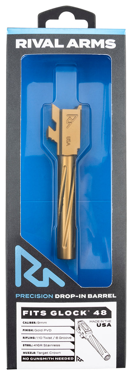 Rival Arms RA20G801E 9mm Luger Precision Drop-In Barrel 4.17" Gold PVD Glock 48