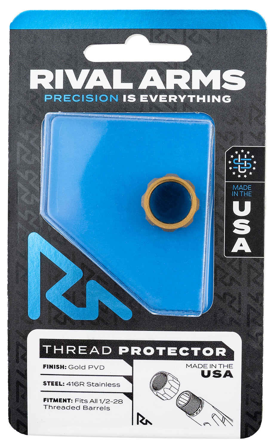 Rival Arms 9mm Luger 1/2"-28 Thread Protector Gold PVD 416R Stainless