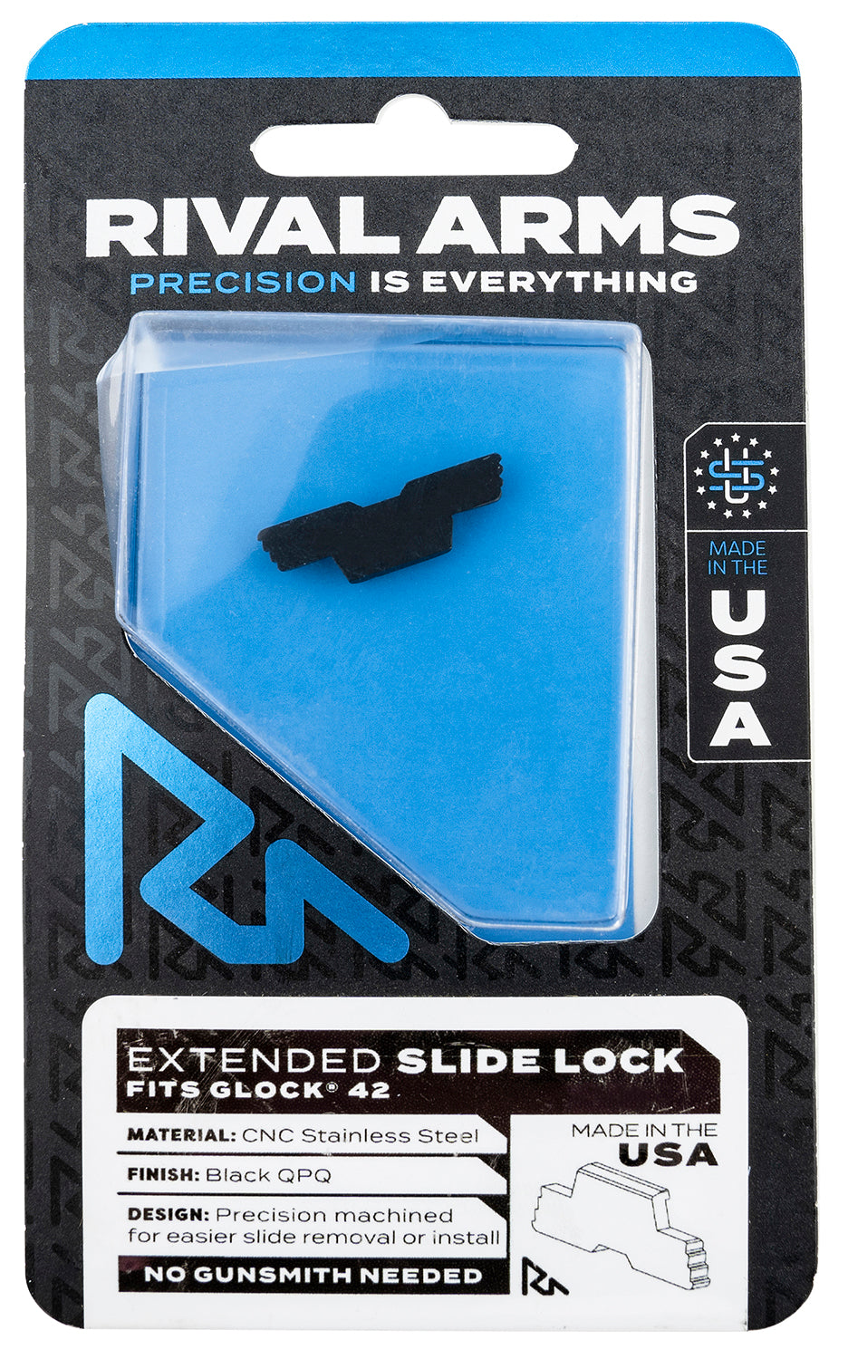 Rival Arms Glock 42 Extended Slide Lock in Black QPQ Stainless