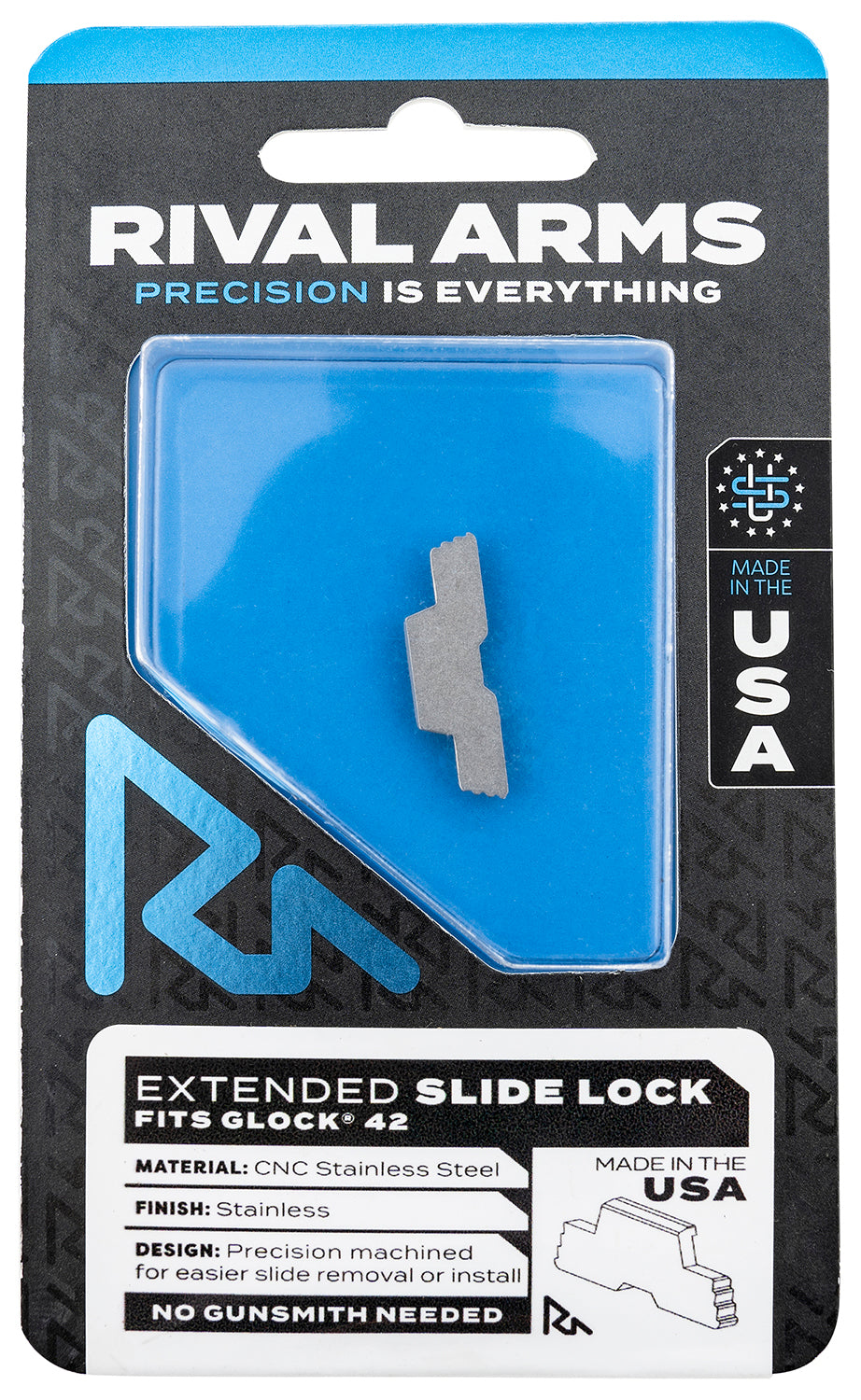 Rival Arms Glock 42 Polished Stainless Extended Slide Lock