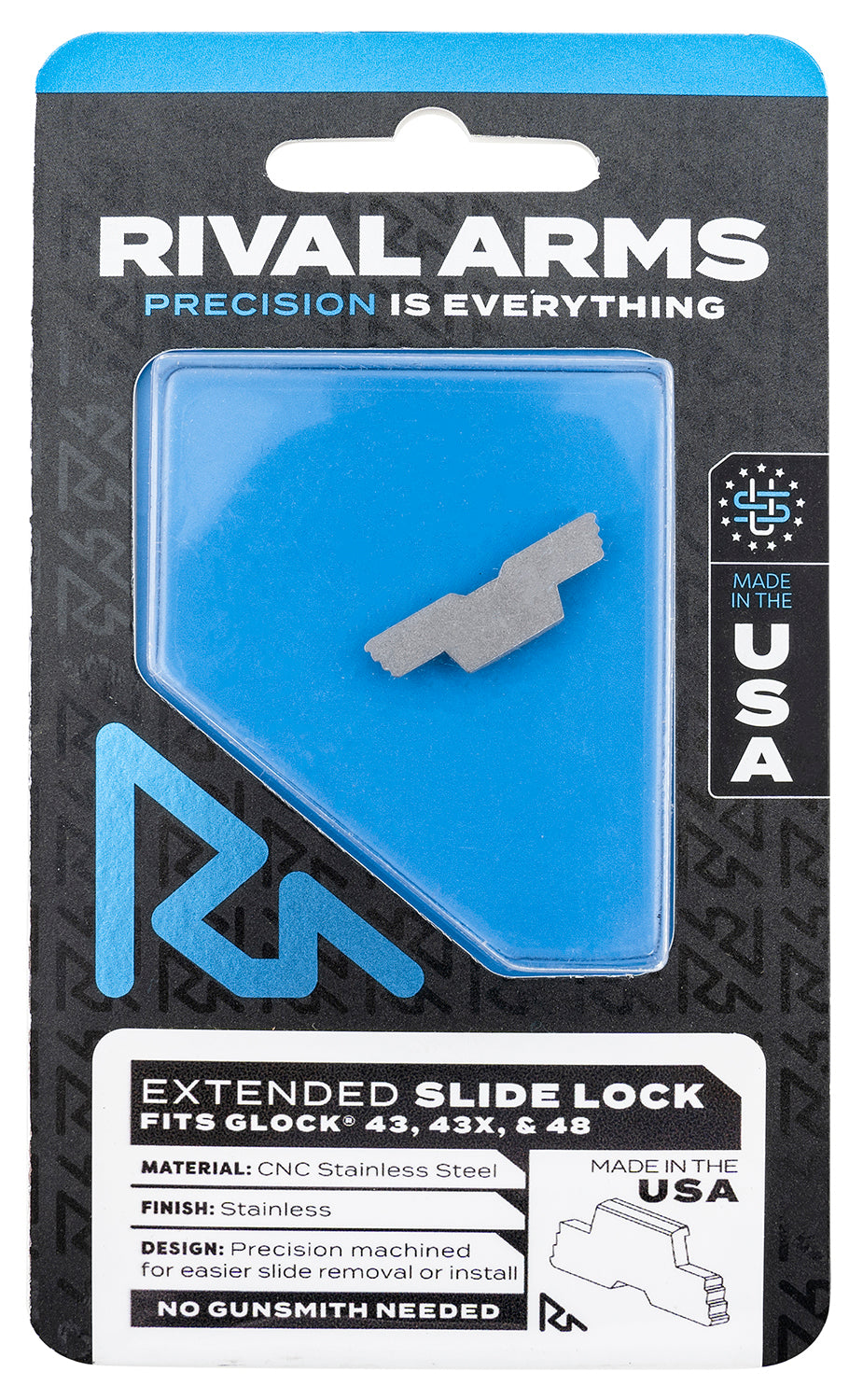 Rival Arms Glock 43/43X/48 Polished Stainless Extended Slide Lock
