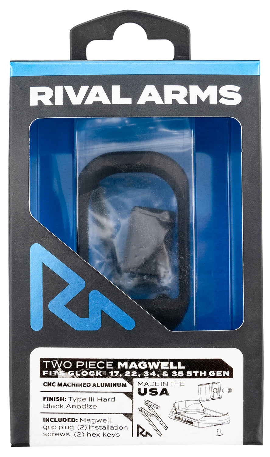 Rival Arms RARA70G121A Black Anodized Aluminum Two Piece Magwell Compatible with Gen5 Glock 17 22 34 35