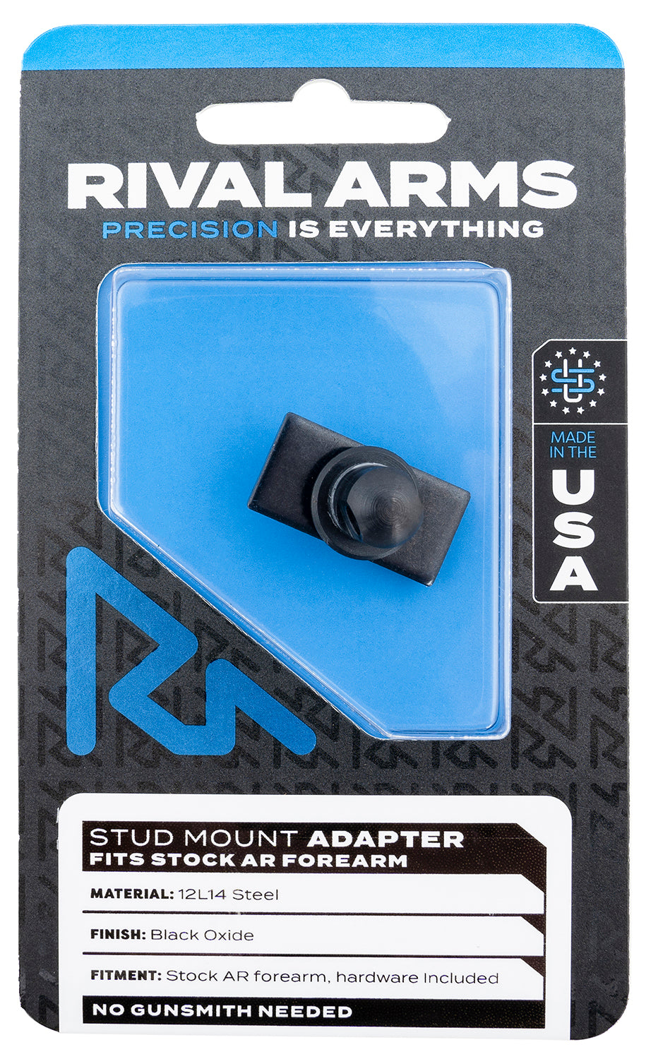 Rival Arms Black Oxide 12L14 Steel Stud Mount Adapter for AR Stock Forearm